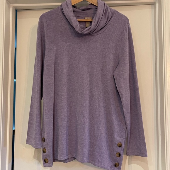 Chico's Purple Cowl Neck Sweater with Button Details - Picture 1 of 3